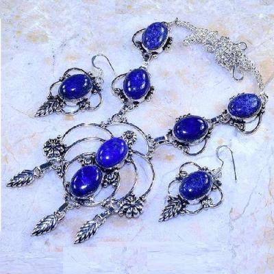 Lpc 259b collier boucles oreilles lapis lazuli bleu bijou ethnique afghanistan argent achat vente