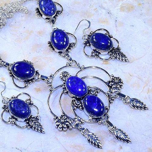 Lpc 259b collier boucles oreilles lapis lazuli bleu bijou ethnique afghanistan argent achat vente 1