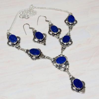 Lpc 285a collier boucles oreilles lapis lazuli 39gr topaze bleu afghan argent 925 achat vente
