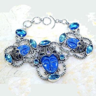 Lpc 297b bracelet 46gr lapis lazuli bouddha tibet chine afghan bijou argent 925 achat vente