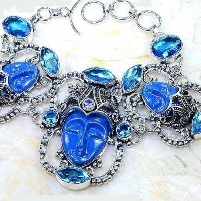 Lpc 297b bracelet 46gr lapis lazuli bouddha tibet chine afghan bijou argent 925 achat vente