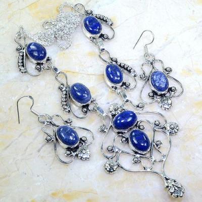 Lpc 299a collier boucles oreilles 45gr lapis lazuli tibet chine afghan bijou argent 925 achat vente 1