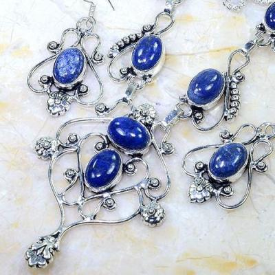 Lpc 299a collier boucles oreilles 45gr lapis lazuli tibet chine afghan bijou argent 925 achat vente 1