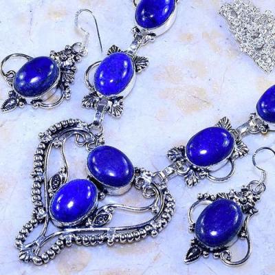 Lpc 300b collier boucles oreilles 60gr lapis lazuli tibet chine afghan bijou argent 925 achat vente