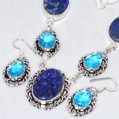 Lpc 305b collier boucles oreilles lapis lazuli tibet chine afghan bijou argent 925 achat vente
