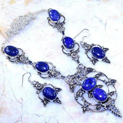Lpc 306a collier boucles oreilles lapis lazuli tibet chine afghan bijou argent 925 achat vente