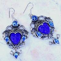 Lpc 324a boucles oreilles bouddha lapis lazuli tibet chine afghan bijou argent 925 achat vente