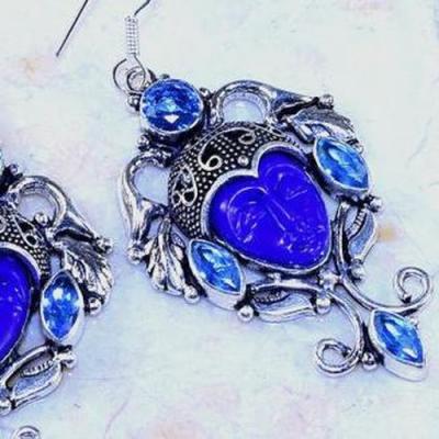 Lpc 324b boucles oreilles bouddha lapis lazuli tibet chine afghan bijou argent 925 achat vente