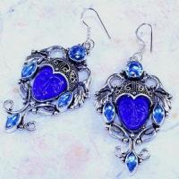 Lpc 324c boucles oreilles bouddha lapis lazuli tibet chine afghan bijou argent 925 achat vente