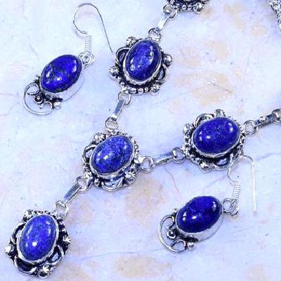 Lpc 328b collier boucles oreilles lapis lazuli tibet chine afghan bijou argent 925 achat vente
