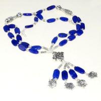 Lpc 356a collier sautoir parure 65gr lapis lazuli elephants ethnique afghan argent achat vente