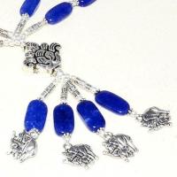 Lpc 356c collier sautoir parure 65gr lapis lazuli elephants ethnique afghan argent achat vente