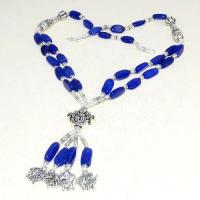 Lpc 356d collier sautoir parure 65gr lapis lazuli elephants ethnique afghan argent achat vente