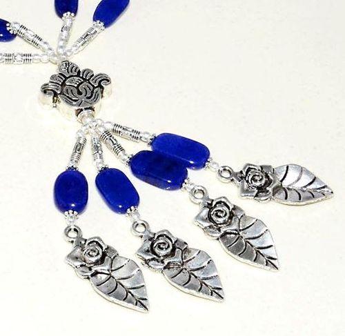 Lpc 358c collier sautoir parure 65gr lapis lazuli feuilles ethnique afghan argent achat vente