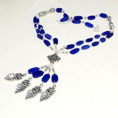 Lpc 358a collier sautoir parure 65gr lapis lazuli feuilles ethnique afghan argent achat vente