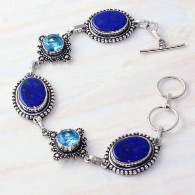 Lpc 360b bracelet 24gr lapis lazuli topaze 18x12a afghan bijou argent 925 achat vente
