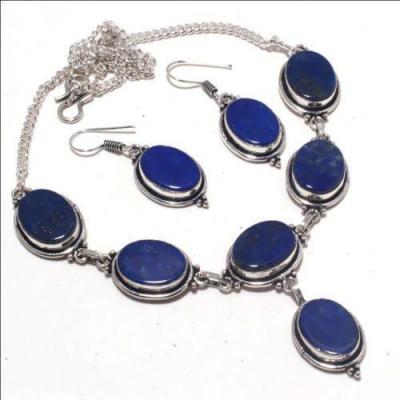 Lpc 372a collier boucles oreilles parure 36gr lapis lazuli ethnique bijou argent achat vente