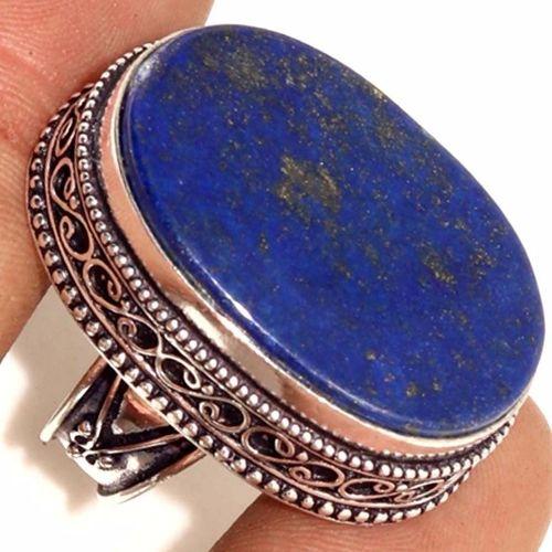 Lpc 382c bague chevaliere t53 17gr lapis lazuli 20x30mm tibet afghan bijou argent 925 achat vente 1