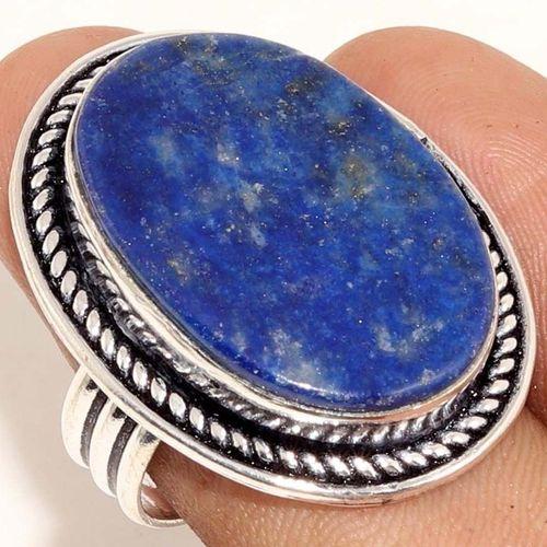 Lpc 387b bague chevaliere t57 10gr lapis lazuli 18x25mm tibet afghan bijou argent 925 achat vente