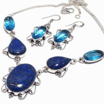 Lpc 401b collier boucles oreilles 45gr lapis lazuli 24x35mm bijoux ethniques argent achat vente