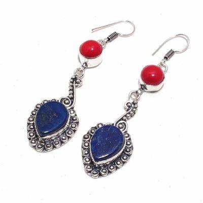 Lpc 407c boucles pendants oreilles 16gr lapis lazuli corail bijoux argent 925 achat vente