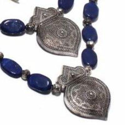 Lpc 408b collier parure sautoir 2rangs lapis lazuli 8x12mm 83gr bijoux ethniques achat vente