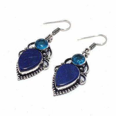 Lpc 410c boucles pendants oreilles 13gr lapis lazuli topaze bijoux argent 925 achat vente