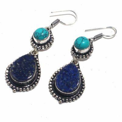 Lpc 411c boucles pendants oreilles 14gr lapis lazuli turquoise bijoux argent 925 achat vente