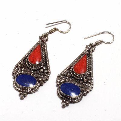 Lpc 431c boucles pendants oreilles 18gr lapis lazuli corail achat vente bijou argent 925