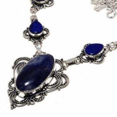 Lpc 438a collier sautoir parure 35gr lapis lazuli 20x40mm bijoux ethniques argent achat vente