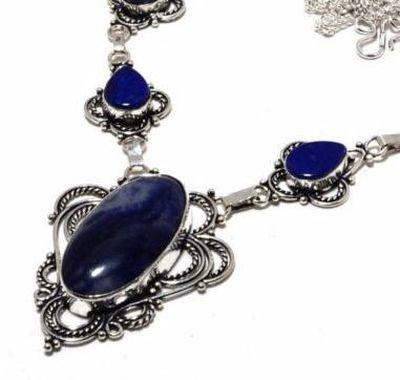 Lpc 438b collier sautoir parure 35gr lapis lazuli 20x40mm bijoux ethniques argent achat vente