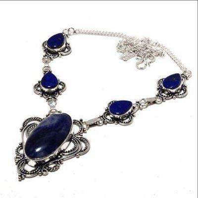 Lpc 438d collier sautoir parure 35gr lapis lazuli 20x40mm bijoux ethniques argent achat vente