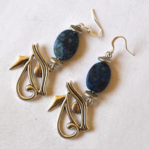 Lpc 498 boucles oreilles egyptienne orientales lapis lazuli 70mm 14gr argent925 9