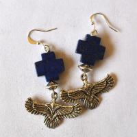 Lpc 499 boucles oreilles egyptienne orientales lapis lazuli faucon horus 50mm 12gr argent 1