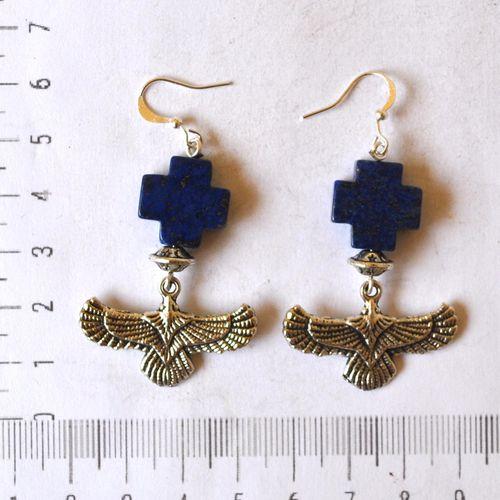 Lpc 499 boucles oreilles egyptienne orientales lapis lazuli faucon horus 50mm 12gr argent 2