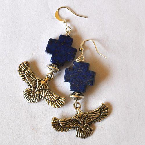 Lpc 499 boucles oreilles egyptienne orientales lapis lazuli faucon horus 50mm 12gr argent 3