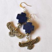 Lpc 499 boucles oreilles egyptienne orientales lapis lazuli faucon horus 50mm 12gr argent 3