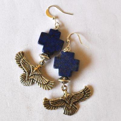 Lpc 499 boucles oreilles egyptienne orientales lapis lazuli faucon horus 50mm 12gr argent 3