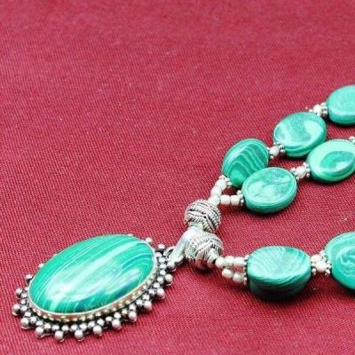 Mal 177b collier parure pendentif malachite achat vente bijoux argent 925 ethnique