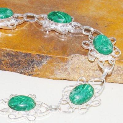 MAL-183 - Superbe BRACELET avec 5 cabochons en MALACHITE verte polie ovale 10 x 15 mm sur monture argent 925  - 135 carats 27 gr