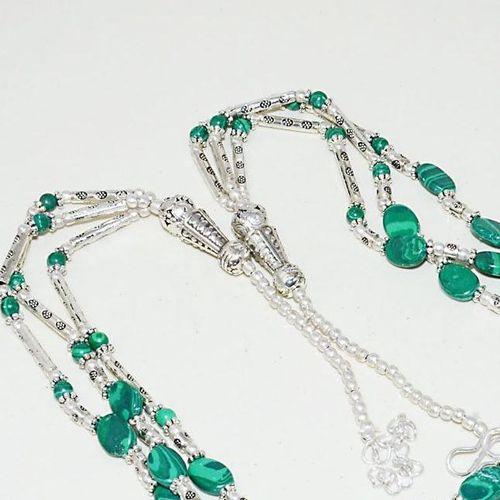 Mal 190c collier sautoir parure malachite 3rangs ethnique achat vente bijou argent 925