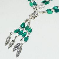 Mal 191b collier sautoir parure malachite 3rangs pendants plumes achat vente bijou argent 925