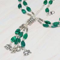 Mal 197b collier parure sautoir malachite pendants elephants achat vente bijoux argent 925