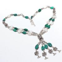 Mal 208a collier parure sautoir 44gr pendentif palmiers malachite opale achat vente bijoux argent