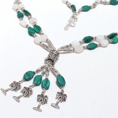 Mal 208b collier parure sautoir 44gr pendentif palmiers malachite opale achat vente bijoux argent