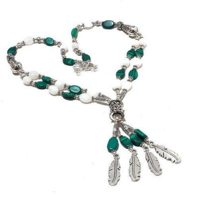 Mal 209c collier parure sautoir 49gr pendentif plumes malachite opale achat vente bijoux argent