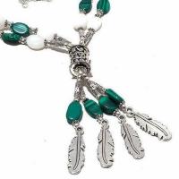 Mal 209c collier parure sautoir 49gr pendentif plumes malachite opale achat vente bijoux argent