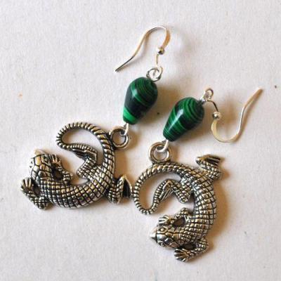 Mal 261 boucles oreilles lezard egyptienne malachite 60mm 11gr 1 