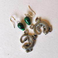 Mal 261 boucles oreilles lezard egyptienne malachite 60mm 11gr 2