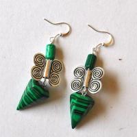 Mal 262 boucles oreilles pyramide egyptienne malachite 70mm 14x22mm 10gr 2 